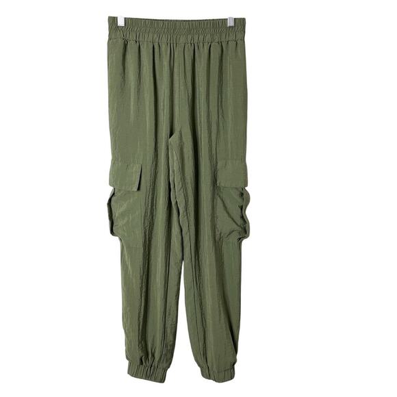 Forever 21 Womens Jogger Pants M Green Crepe Cargo Pockets Pull On Elastic Waist - Picture 2 of 7